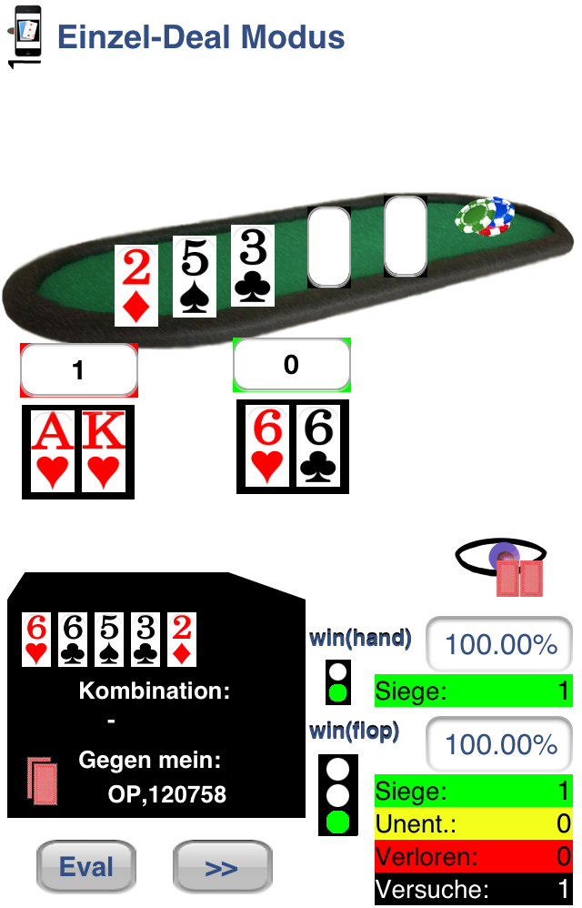 Visualisation 1ter Flop: 2d, 5s, 3c