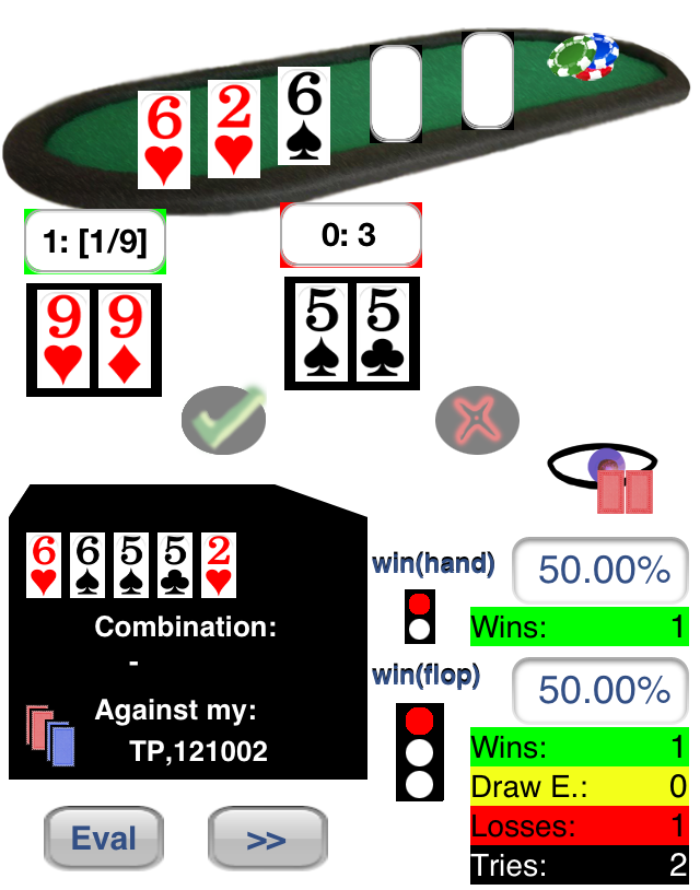 Visualization of second Hand 55 vs. 99 with Flop: 6h, 2h, 6s